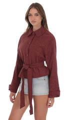 Suede Belted Leather Jacket in Burgundy