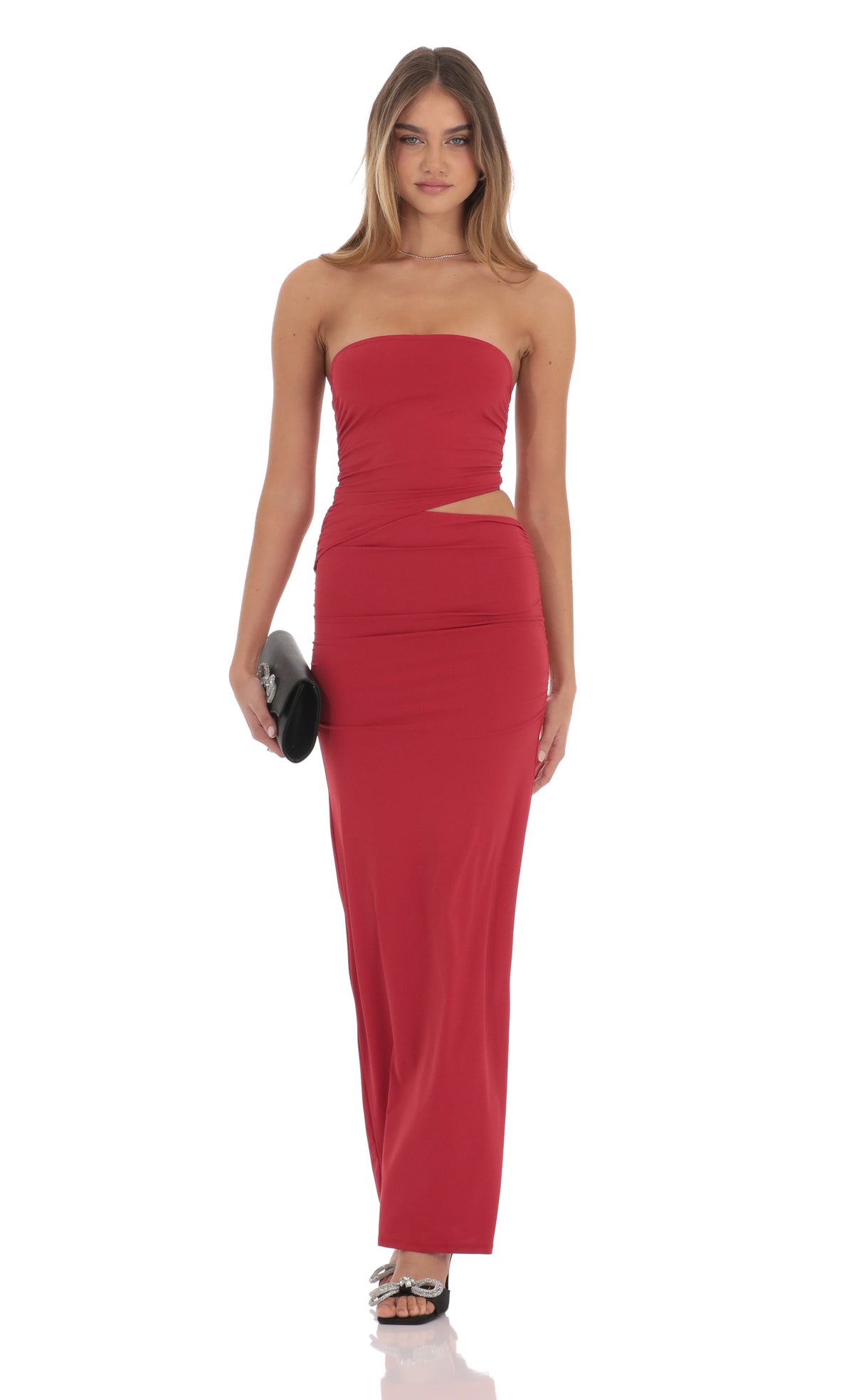 Strapless Cutout Maxi Dress in Red
