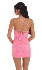 Sequin Ruched Overlay Dress in Hot Pink