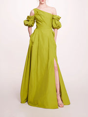 Bubble Sleeve Taffeta Gown