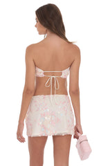 Floral Sequin Strapless Skirt in Cream