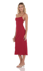 Crinkle Open Back Midi Dress in Red