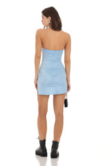 Satin Strapless Bodycon Dress in Sky Blue