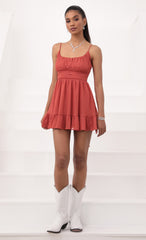 Chiffon Ruffled Dress in Rust