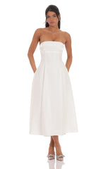 Sheen Empire Waist Midi Dress in Ivory