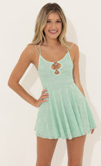 Floral Mesh A-Line Dress in Green