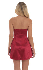 Satin Bow Cutout Strapless Dress in Red