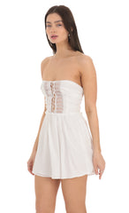 Front Lace Chiffon Strapless Dress in White