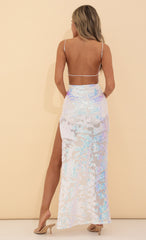 Sequin Maxi Dress in White Iridescent