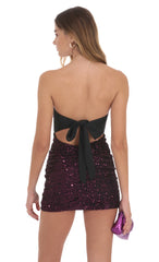 Sequin Strapless Dress in Deep Plum
