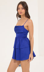 Crepe Ruffle Dress in Blue