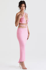 pink lace trim maxi skirt