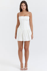 white pleated mini dress
