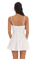 Floral Double Bow Drop Waist Dress in White