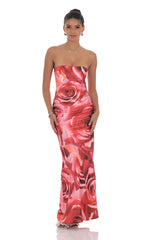 Rose Strapless Maxi Dress in Red