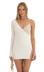 Asymmetrical Crepe Dress in White