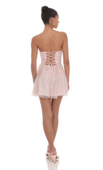 Glitter Strapless A-Line Dress in Pink