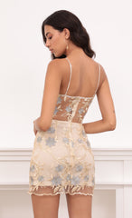 Floral Embroidered Halter Dress in Gold