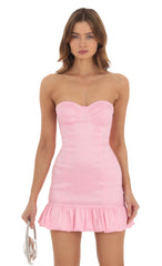 Taffeta Ruffle Bodycon Dress in Pink