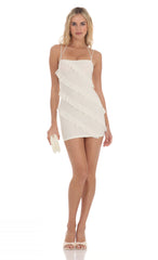 Mesh Ruffle Dress in Ivory