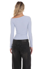 Off Shoulder Henley Top in Light Blue