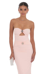 Silver Rose Cutout Maxi Dress in Pink