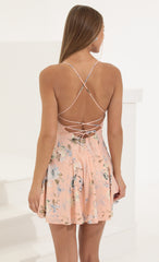 Floral Flare Dress in Peach Foil