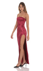 Satin Strapless Dress in Maroon