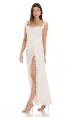 Chiffon Ruffle Dress in White