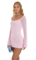 Crochet Bell Sleeve Dress in Pink