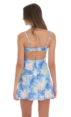 Floral Flare Open Back Dress in Blue