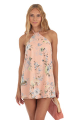 Foiled Floral Mini Dress in Peach
