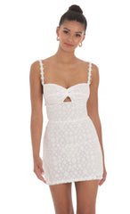 Mesh Floral Front Twist Bodycon Dress in Cream