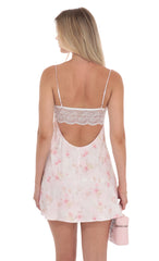 Satin Floral Back Lace Dress in Pink