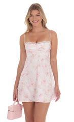Satin Floral Back Lace Dress in Pink