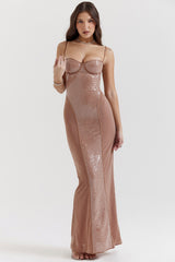 cafe au lait sequin maxi dress