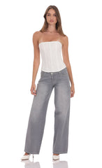 Sheer Mesh Strapless Corset Top in White