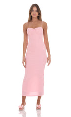 Crinkle Bodycon Maxi Dress in Pink