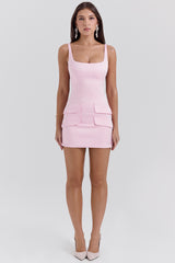 rose shadow satin sleeveless mini dress