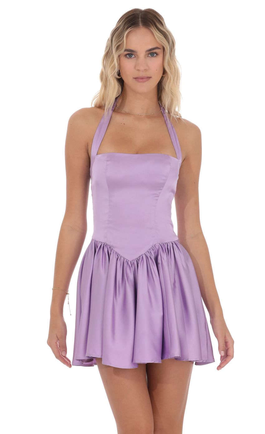 Satin Halter A-line Dress in Lilac