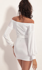 Off Shoulder Velvet Dress in White