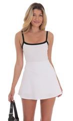 Black Trim A-line Romper in White