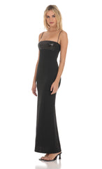 Sequin Square Neck Maxi Dress in Black