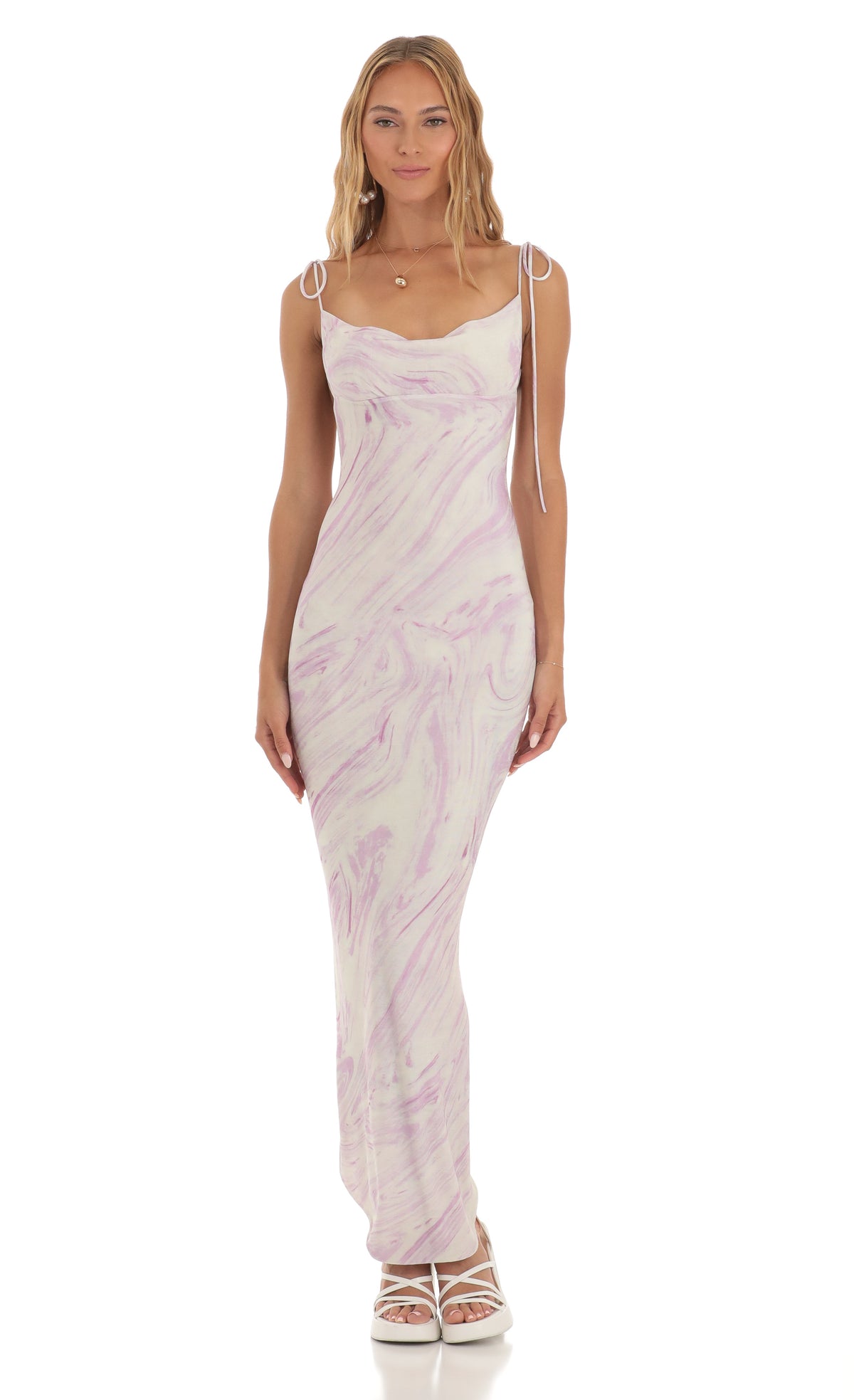 Back Slit Maxi Dress in Purple Swirl