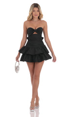 Strapless Cutout Ruffle Dress in Black