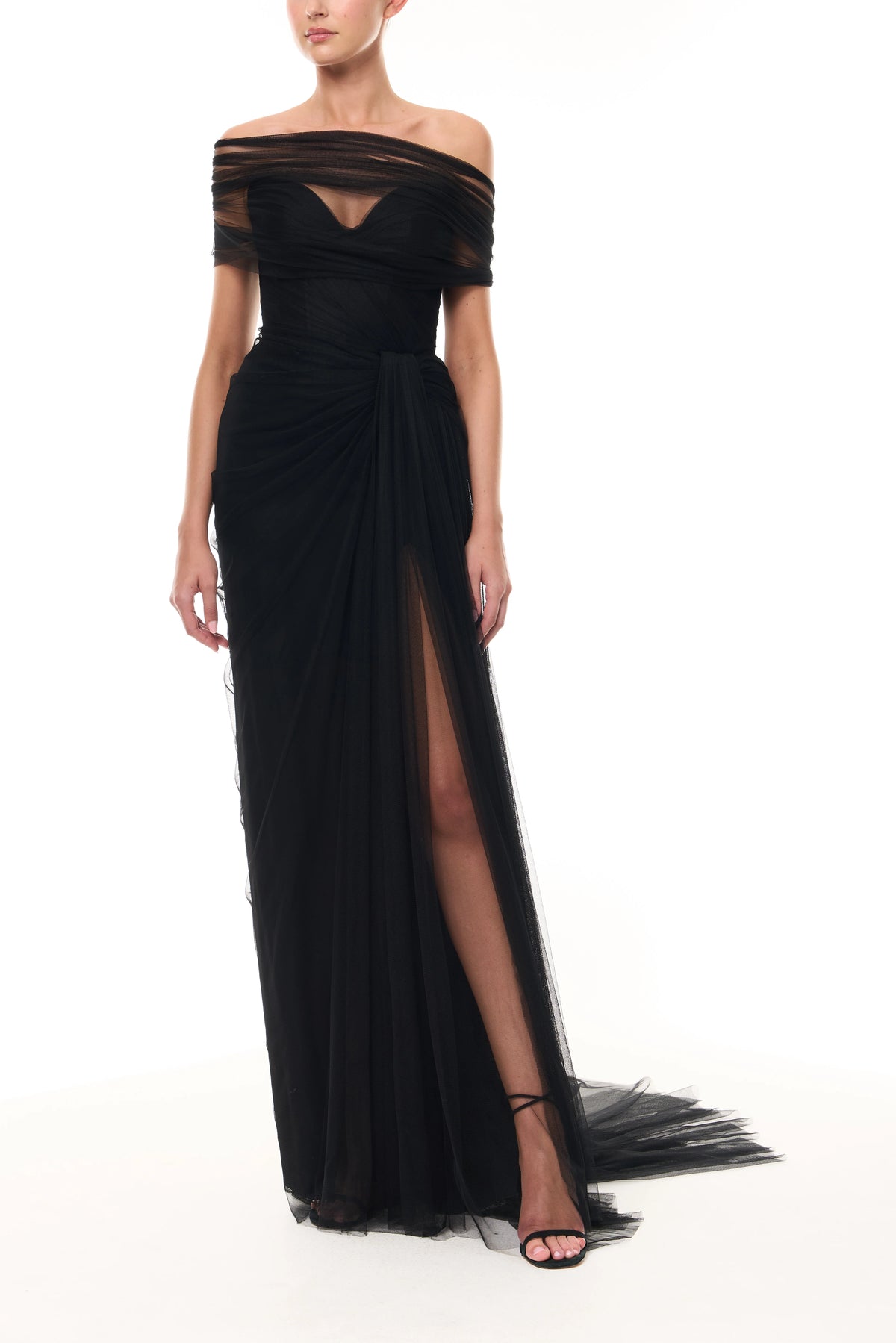 Strapless Tulle Gown with Detachable Wrap