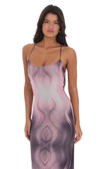 Mesh Print Bodycon Maxi Dress in Pink
