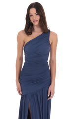One Shoulder Drop Waist Maxi Dress in Navy