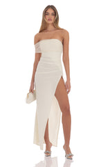 Off Shoulder Tulle Sleeve Maxi Dress in Ivory