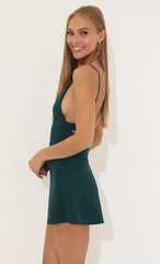 Metallic Knit A-line Dress in Green